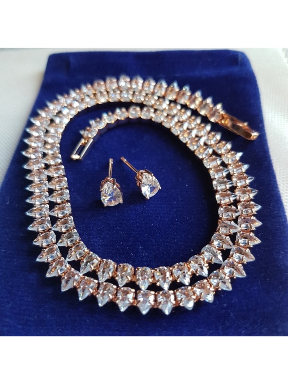 Swarovski Elements Rose Gold Plated Teardrop Tennis Necklace NEW - Picture 13 of 16